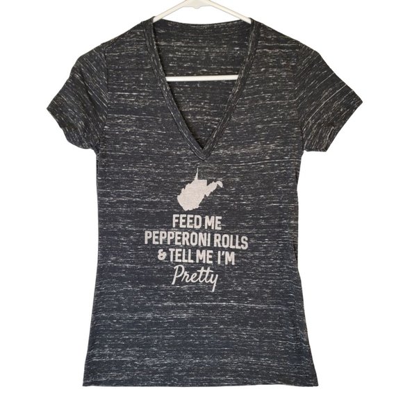 Unbranded Tops - West Virginia Pepperoni Rolls Vneck Tshirt Womens S WV Pride Short Sleeve